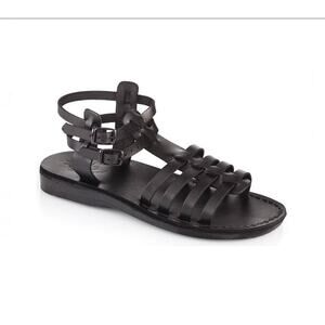 Jerusalem Gladiator Sandals Black Leather Size 39 (8)